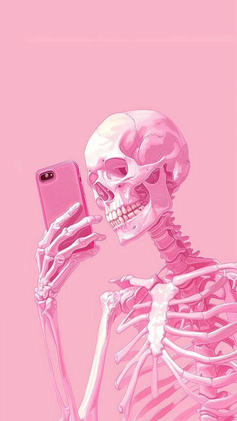 Pink Skulls Wallpaper, Girly Goth Aesthetic Wallpaper, Girly Skull Wallpapers, Pink Skull Aesthetic, Spooky Pink Aesthetic, Aesthetic Skull Wallpaper, Pink Skeleton Aesthetic, Cool Skeleton Wallpaper, Pink Skeleton Wallpaper