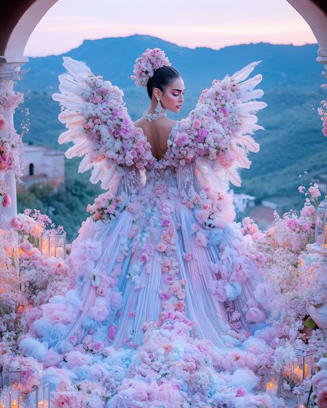 Flower Angels 🌸🪽 I hope you’re enjoying my latest work! It’s a little bit different and inspired by my AI travels to Mexico 🇲🇽 Aren’t these dresses with angel wings amazing 😍 Love, Marloes Flower Wings, Angelcore Aesthetic, Trendy Date Night Outfit, Beyonce Queen, Crazy Outfits, Great Hairstyles, Fantasy Gowns, Aesthetic People, Fairytale Dress