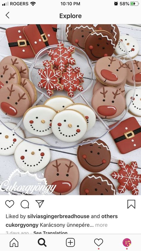 Circle Cookies Decorated, Circle Christmas Cookies, Christmas Royal Icing Cookies Ideas, Easy Decorated Christmas Cookies, Decorated Cookies Royal Icing, Homemade Christmas Cookies, Christmas Sugar Cookies Decorated, Cute Christmas Cookies, Sugar Cookie Designs