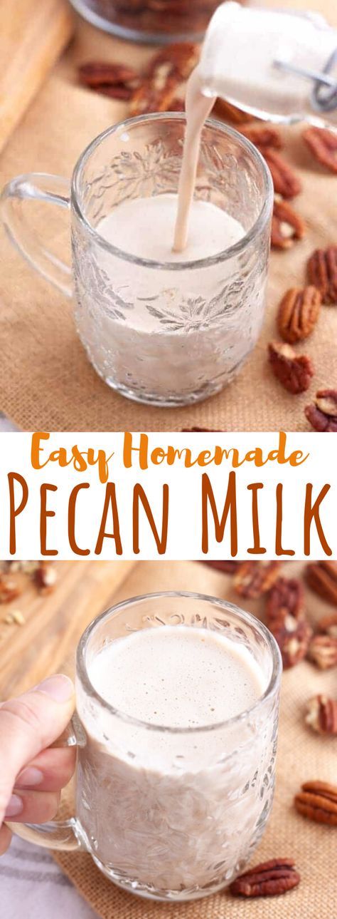 Pecan Milk Recipe, Nut Milk Recipe, Pecan Milk, Homemade Nut Milk, Vegan Drinks Recipes, Oat Milk Recipe, Milk Plant, Vegan Pecan, Vegan Peanut Butter Cookies