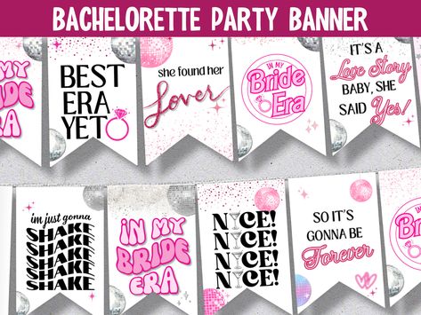 Taylor Swift Bachelorette Party Decorations, Bride Era Taylor Swift Party, Swiftie Party Decorations, Swiftie Bride Printable Banner Taylor Swift Engagement Party, Taylor Swift Bachelorette Party Ideas, Taylor Swift Bachelorette Party, Swiftie Party, Bride Era, Swift Party, Bachelorette Party Banners, Taylor Swift Party, Flag Signs