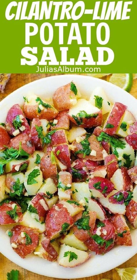 Cilantro Lime Potatoes, Cuban Potato Salad, Cilantro Potato Salad, Cilantro Potatoes, Mexican Potato Salad, Salad Dressing Olive Oil, July Spread, Red Skin Potato Salad, Potatoe Recipes