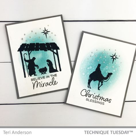 Spiritual Christmas, Nativity Christmas Cards, Handmade Nativity, Christian Christmas Cards, Nativity Silhouette, Stamped Christmas Cards, Religious Christmas Cards, Nativity Christmas, Technique Tuesday