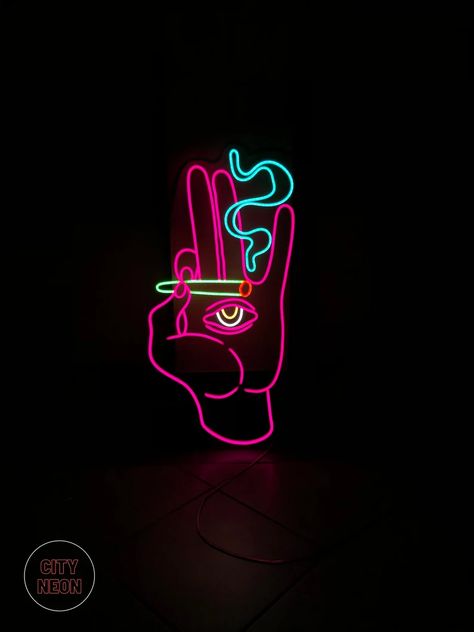 Smoking Hand With Joint Cigarette Led Neon Sign Neon Wall | Etsy Bedrooms With Neon Signs, Neon Wall Painting, Led Signs Aesthetic, Cute Neon Signs, Neon Sign Painting, Neon Signs Bedroom, Neon Sign Ideas, Neon Lights Bedroom, Neon Wall Art