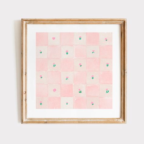 Pink Watercolor Checkered Square Print, INSTANT Digital Downloadable Wall Art, Trendy Decor, Floral Illustration, Living Room Art, Botanical - Etsy Dorm Art, Poppy Art, Wall Art Trendy, Chicago Art, Floral Illustration, Square Print, Trendy Decor, Pink Watercolor, Room Art