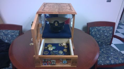 USN Chief Shadow Hat Box with inside view Chief Hat Box Coast Guard, Military Hat Box, Plaques Ideas, Navy Retirement, Pride Ideas, Sea Chest, Helmet Display, Shadow Boxing, Military Shadow Box