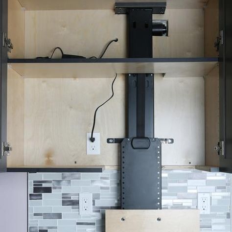 Hidden Kitchen Storage: How to Install a Motorized Lift For Small Appl – Touchstone Home Products, Inc. Stand Mixer Cabinet Lift, Mixer Cabinet Lift, Hydrolic Lift Kitchen, Rev A Shelf Mixer Lift, Kitchen Upper Cabinets Lift-up And Down Mechanism, Hidden Cabinet, Tv Lift Cabinet, Appliance Garage, Kitchen Appliance Storage