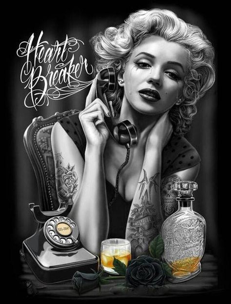 Traditional Chicano Tattoos, Marilyn Monroe Wallpaper, Marilyn Monroe Tattoo, Art Chicano, Marilyn Monroe Artwork, Tattoo Posters, Marilyn Monroe Quotes, Lowrider Art, Marilyn Monroe Art