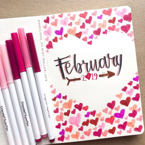 Bujo Heart Theme, Bullet Journal Frames, Journal Monthly Cover, Monthly Cover Page, Amazing Thoughts, February Hearts, Cover Page Ideas, Bullet Journal Contents, Bullet Journal Monthly