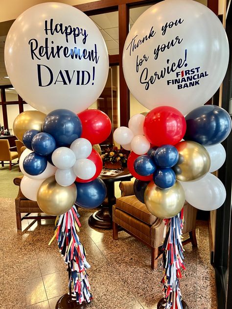 Retirement Party Ideas Balloons, Retirement Party Balloons, Retirement Party Balloon Arch, Centerpiece For Corporate Event, Retirement Balloon Arch, Retirement Balloon Ideas, Retirement Balloon Bouquet, Congrats Balloons, Retirement Balloons