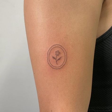 Flower In Circle Tattoo, Dainty Disco Ball Tattoo, Disco Ball Stamp Tattoo, Dainty Stamp Tattoo, Small Disco Ball Tattoo, Floral Stamp Tattoo, Little Dainty Tattoos, Same But Different Tattoo, Tiny Disco Ball Tattoo