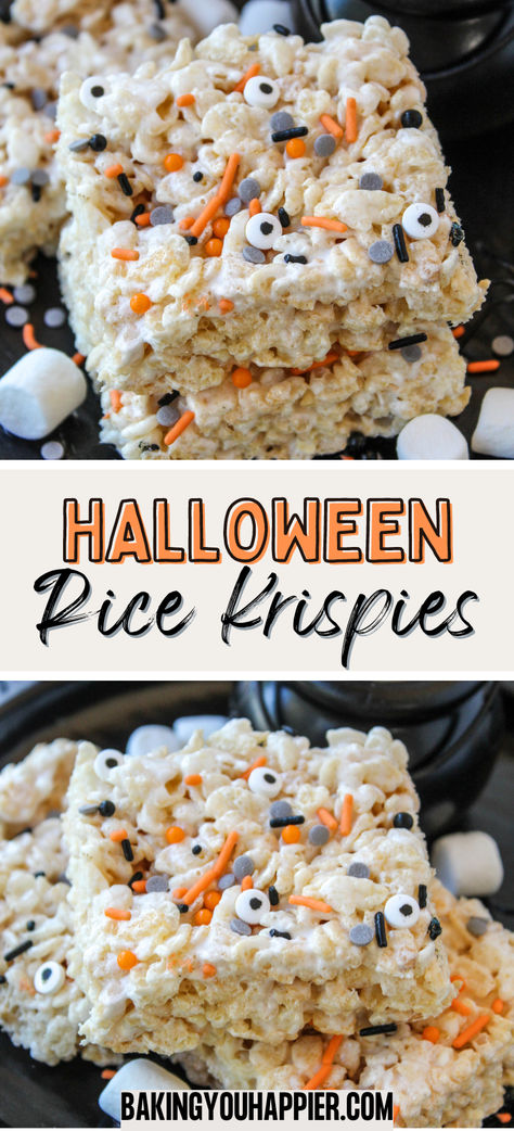 Easy Rice Crispy Treats Recipe, Halloween Rice Krispie Treats Ideas, Halloween Rice Crispy Treats, Halloween Rice Krispie Treats, Halloween Menu, No Bake Pumpkin Pie, Krispie Treats Recipe, Rice Krispies Treats, Halloween Food Treats