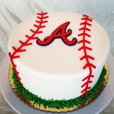 Atlanta Braves Cake, Atlanta Braves Birthday, Brave Birthday Cakes, Grooms Cake Tables, Brave Cakes, Baseball Birthday Cakes, Brave Birthday Party, Birthday Cale, Braves Party