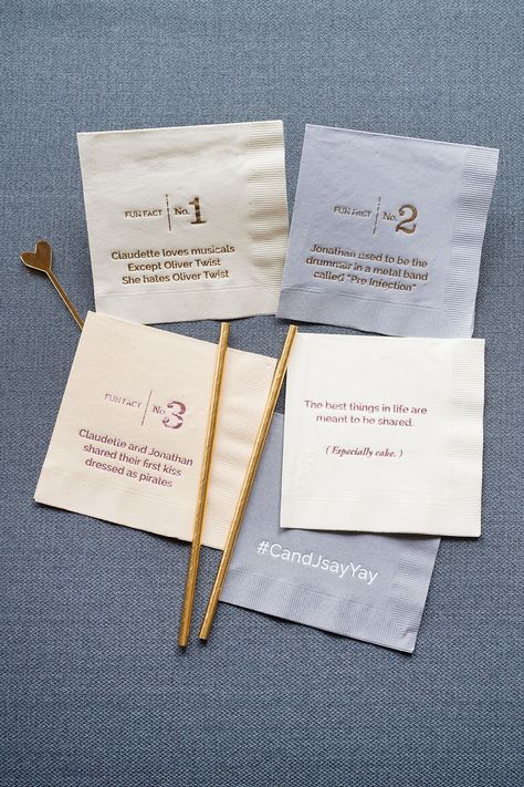 Wedding Fun Facts, Wedding Personal Touches, Affordable Wedding Decorations, Cocktail Napkins Wedding, Wedding Cocktail Napkins, Engagement Dinner, Wedding Napkins Personalized, Wedding Decoration Ideas, Bristol England