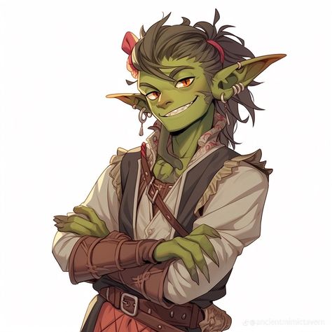 Goblin Pirate Dnd, Goblin Sorcerer Dnd, Half Goblin Half Human, Goblin Pose Reference, Handsome Goblin Art, Goblin Drawing Reference, Goblin Bard Dnd, Half Orc Kid, Goblin Rogue Dnd