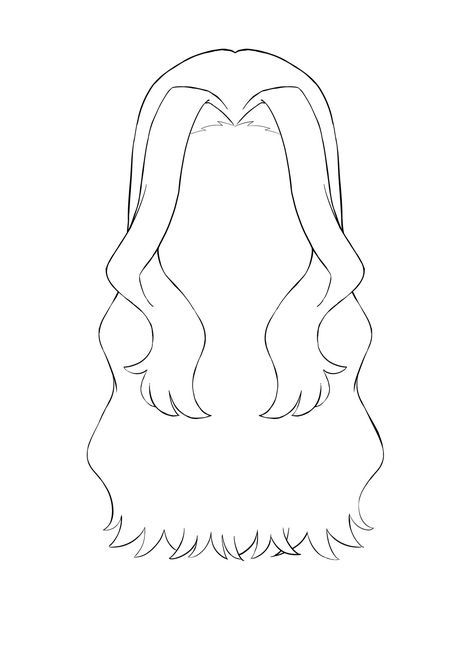 Chibi Straight Hair, Woman Hair Sketch, Gacha Hair Template, Hair Base Ponytail, Long Messy Hair Drawing Reference, Anime Hair Reference Female Long, Medium Length Haircut Drawing, Demon Slayer Oc Base With Hair, Simple Anime Hair