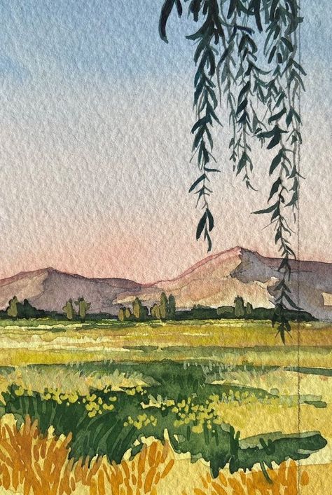 Landscape Ideas For Drawing, Our Land Our Future Drawing, Water Colors Painting Landscaping, Landscape Ideas Watercolor, Water Colour Land Scapes, Water Colour Art Landscape, Unique Watercolor Paintings Ideas, Watercolour Inspiration Landscape, Watercolour Landscape Easy