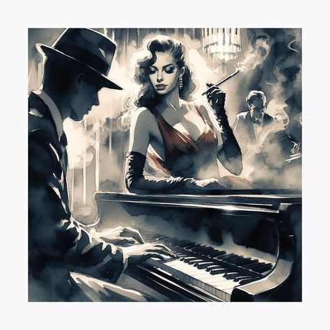 Art Deco Film Noir, 50s Jazz Club, Jazz Club Art, Jazz Artwork, Noir City, Noir Poster, Jazz Music Art, 1920s Jazz, 50s Art