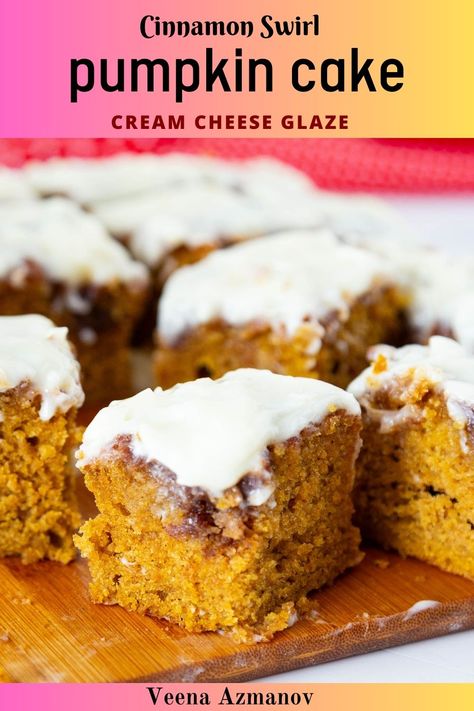 Celebrate fall with this moist and flavorful Cinnamon Swirl Pumpkin Cake, topped with a creamy glaze for the perfect touch! Rich pumpkin flavor combined with a warm cinnamon swirl makes each bite unforgettable. Easy to make and bursting with autumn spices, this cake is the ultimate cozy treat for gatherings or a special family dessert. Try it this season for a delicious twist on classic pumpkin cake! Pumpkin Cake With Cream Cheese, Hanukkah Desserts, Fall Recipes Appetizers, Autumn Spices, Kid Friendly Dessert, Family Desserts, Pumpkin Custard, Pumpkin Cake Recipes, Baking Decorating