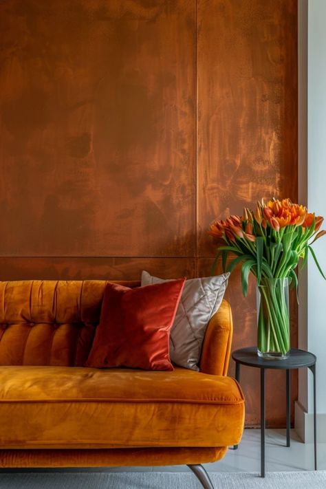 Looking to transform your interiors? These cozy copper wall paint ideas are the perfect way to add warmth and sophistication to any room. Whether you're going for a rich metallic sheen or a soft, warm glow, copper tones can beautifully complement your decor. Picture a stunning accent wall in your living room, an elegant backdrop for a kitchen, or a chic finish for your bedroom. Dive into this list to find the perfect shades and techniques for your space, and create an inviting vibe that captivates every guest. Copper Paint Walls, Copper Wall Paint, Copper Accent Wall, Copper Paint Colors, Metallic Copper Paint, Wall Paint Ideas, Copper Wall Decor, Elegant Backdrop, Wall Painting Techniques