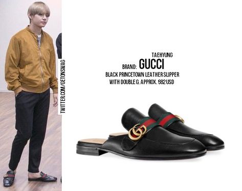 Taehyung Shoes, Bts V Gucci, Taehyung Gucci, Bts Bag, Gucci Slippers, Gucci Outfit, Luka Sabbat, Bts Clothing, Stylish School Bags