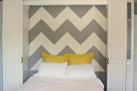 Bada Bing, Bed Decoration, Chevron Wall, Chevron Bedding, Murphy Beds, Accent Wall Bedroom, Teenage Bedroom, Murphy Bed, Room Paint