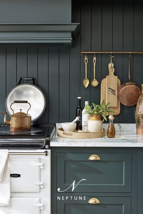 Neptune Kitchen, Dark Green Kitchen, Disc Interiors, Kitchen Cost, Solid Wood Kitchens, Eggshell Paint, Colored Ceiling, Chichester, Kitchen Cabinetry