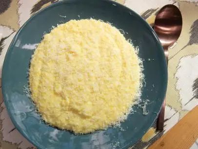 Four-Cheese Polenta Recipe | Jeff Mauro | Food Network Cheese Polenta, Polenta Recipe, Jeff Mauro, Polenta Recipes, Gorgonzola Cheese, Creamy Polenta, Asiago Cheese, Bleu Cheese, Mascarpone Cheese