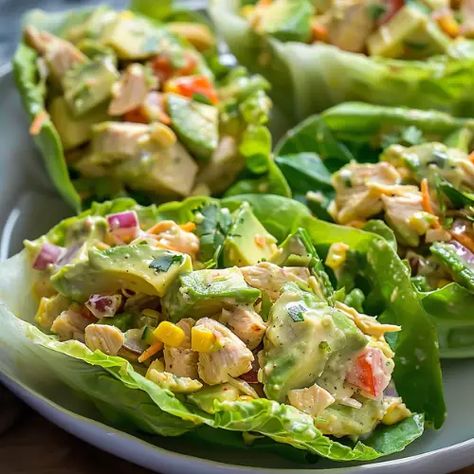 Avocado Chicken Salad Lettuce Wraps, Avocado Stuffed Chicken, Avocado Chicken Lettuce Wraps, Chicken Avacado, Tuna Salads, Chicken Salad Lettuce Wraps, Avocado Chicken Salad Wrap, Chicken Salad Lettuce, Chicken Avocado Wrap