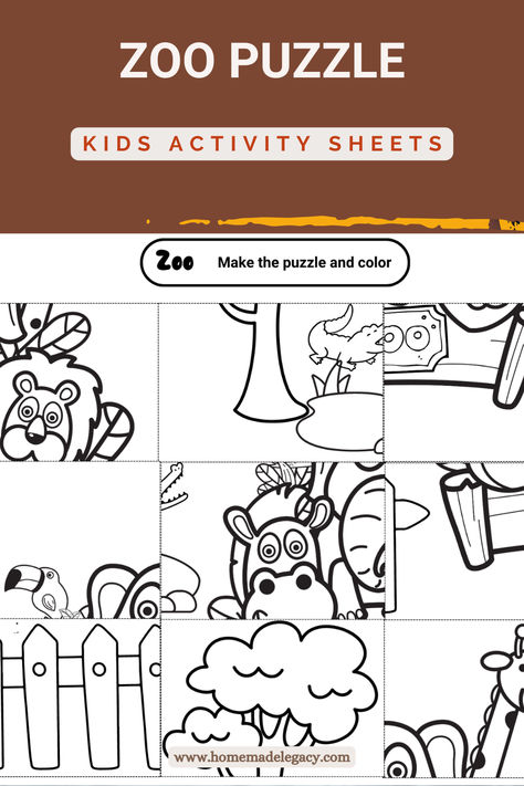 Download this zoo puzzle for free.

Print on an A4 paper and kids can make the puzzle on another A4 or cardstock.

#activitysheets #zoo #puzzle At The Zoo Activities For Kids, Zoo School Activities, Zoo Worksheets, Zoo Field Trip Worksheet, Kids Activity Sheets, Animals Puzzle Worksheet, Animal Puzzle Printable, Zoo Number Puzzles, Zoo Animal Activities