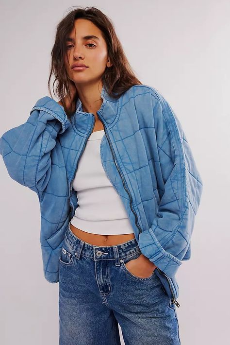 Quilted Jackets + Coats | Free People Quilted Jacket Outfit, Comfy Travel Outfit, Cuffed Top, Quilt Jacket, Free People Jacket, Blue Fits, Knit Jacket, Quilted Jacket, Latest Fashion For Women