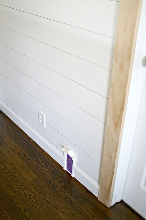 How to add the shiplap look to your home (for a lot less!) | Thrifty Decor Chick | Bloglovin’ Shiplap Corners Trim, Shiplap Hallway, Paneling Sheets, Shiplap Trim, Shiplap Paneling, Shiplap Kitchen, Floor Moulding, Shiplap Wall Diy, Wood Plank Walls