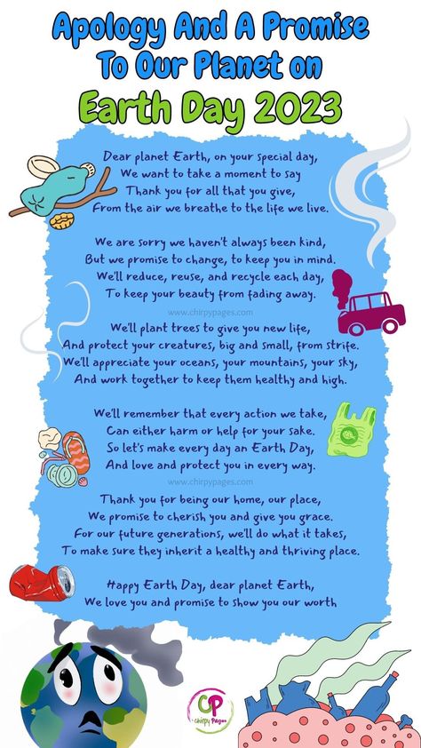 A heartfelt poem on Earth Day to thank our planet earth for what it has given us and to apologise for how we have wronged it. Read this letter out to preschool, kindergarten and other kids at your class or at home to make them understand the value of our planet. Happy Earth Day Quotes, Planet Poem, Poem On Environment, Earth Day Poems, Earth Day 2023, Earth Poems, Earth Day Quotes, English Poems, Kids Handwriting Practice