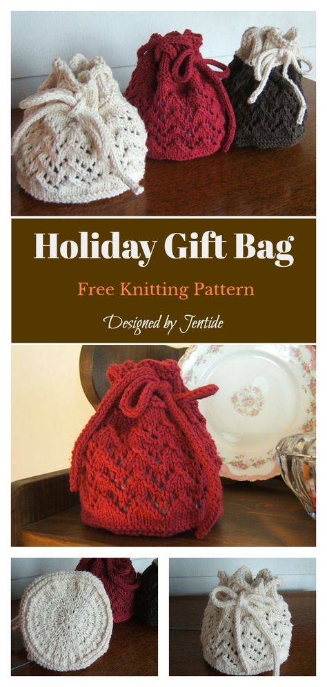 Knitting Bag Sewing, Knitting Projects Free, Sewing Christmas Gifts, Crochet Holiday, Knitting Bag Pattern, Crocheted Christmas, Holiday Gift Bag, Christmas Knitting Patterns, Quick Knits