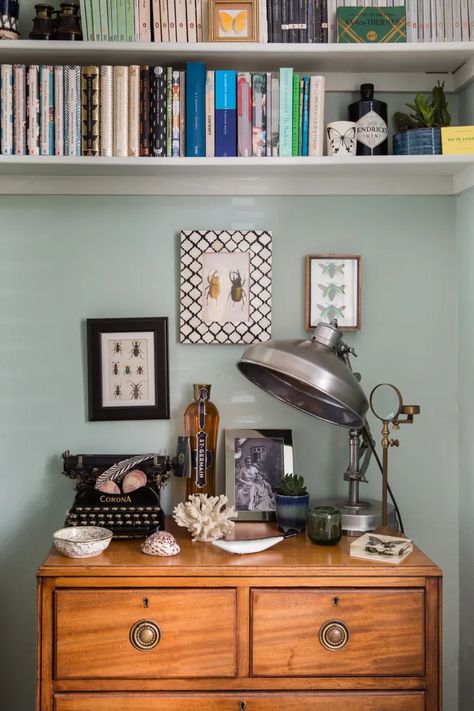 How to Decorate With Typewriters - Vintage Typewriter Design Ideas | Apartment Therapy California Bedroom, Apartment Therapy House Tours, Breakfast Room Green, London Living Room, Old Typewriter, Sage Green Paint, Collected Interiors, London Living, Bright Decor