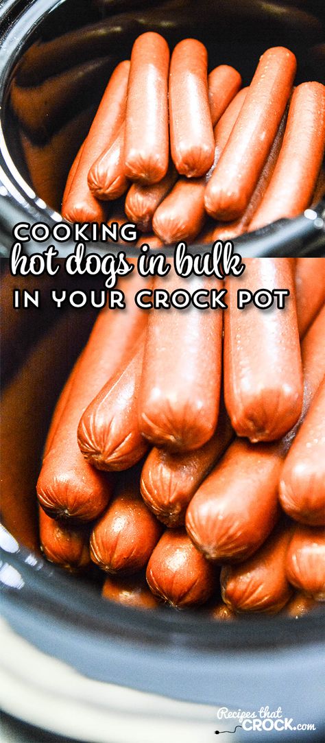 Cooking hot dogs in bulk is very easy in a Crock Pot. Learning how to use a slow cooker to steam hot dogs is a great tip for parties and potlucks. Hot Dogs In A Roaster, How To Cook Hot Dogs In A Roaster, Baseball Meals, Crockpot Hotdogs, Cooking Hot Dogs, Packer Party, Dog Festival, Electric Roaster, Hot Dog Bar