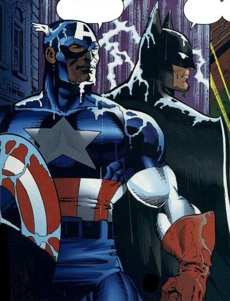 Captain America and BatMan Batman Vs Captain America, Marvel Heroes Comics, Dc Crossover, Marvel And Dc Crossover, Drawing Superheroes, Batman Dc Comics, Dc Vs Marvel, Batman Artwork, Anime Friendship