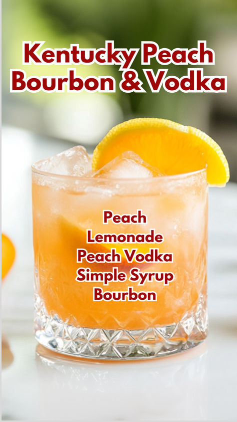 Kentucky Peach Bourbon and Vodka Peach Alcoholic Drinks Recipes, Beachy Drinks, Drink Essentials, Lemonade Cocktails, Bartending 101, Drink Mixers, Cocktail Cards, Unique Drinks, Peach Bourbon