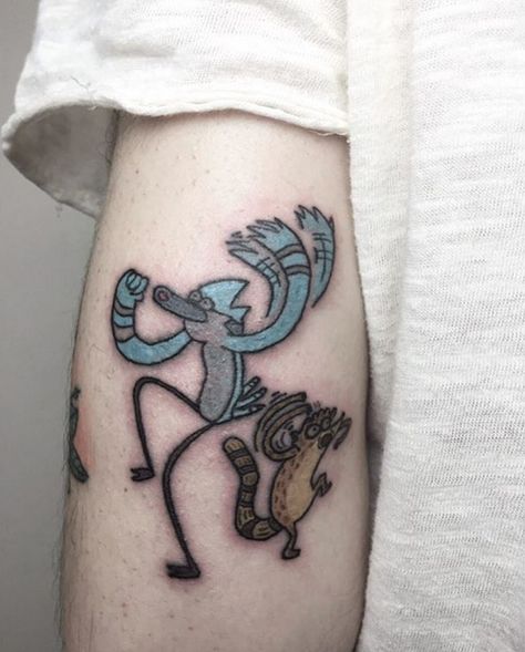 #regularshow #tattoo #ink #alicangorgu #mordecai #rigby Pops Tattoo Regular Show, Mordecai And Rigby Tattoo Ideas, Regular Show Tattoo Ideas, Mordecai And Rigby Tattoo, Rigby Tattoo, Eboy Tatts, Regular Show Tattoo, My Name Tattoo, Matching Friendship Tattoos