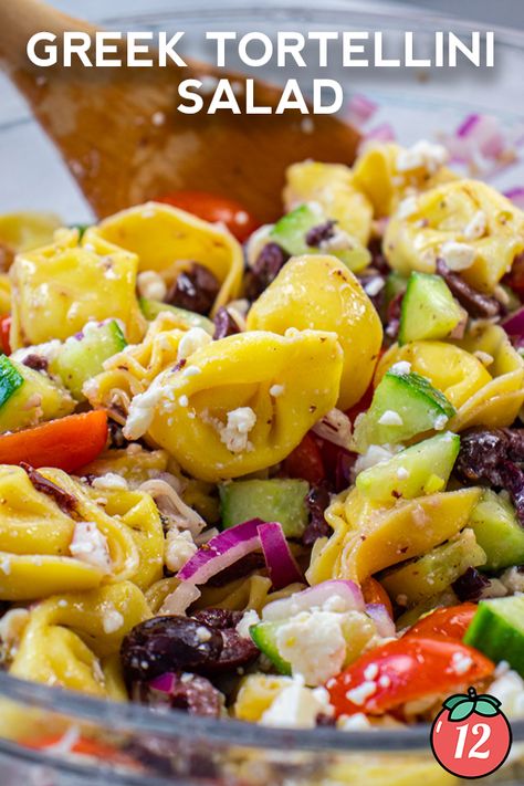 Greek Tortellini Salad | 12 Tomatoes Cheese Tortellini Salad, Greek Tortellini, Pineapple Pretzel Salad, Greek Tortellini Salad, Best Greek Salad, 12 Tomatoes Recipes, Types Of Salad, Tortellini Salad, Salad Dishes