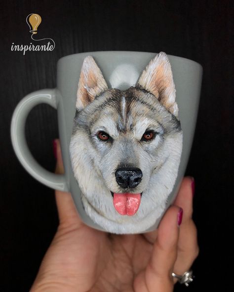 husky, mug, craft, sculpture, figurine 3d Dog, Pastel Sec, Pet Loss Gifts, Dog Figurines, Custom Hand Painted, Dog Mom Gifts, Pet Loss, Animal Sculptures, Pet Names