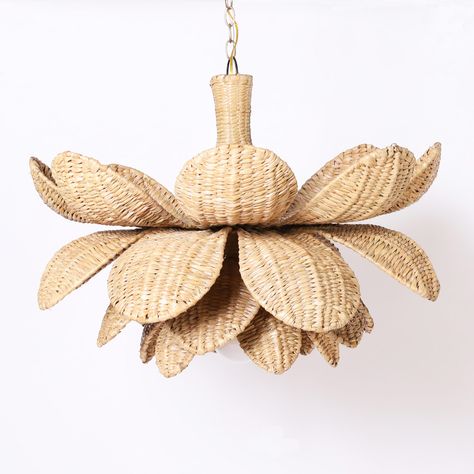 The Nassau Large Wicker Lotus Light Fixture or Pendant From the FS Flores Collection Flower Lighting Fixture, Wicker Light Fixture, Flower Pendant Light, Lotus Light, Wicker Light, Rattan Light Fixture, Bridgetown, Chandelier Pendant, Modern Art Deco