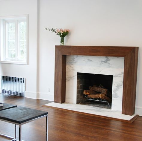 Modern Fireplace Mantels, Wood Fireplace Surrounds, Contemporary Fireplace Designs, Minimalist Fireplace, Fireplace Facing, Fireplace Mantel Designs, Simple Fireplace, Fireplace Redo, Fireplace Frame