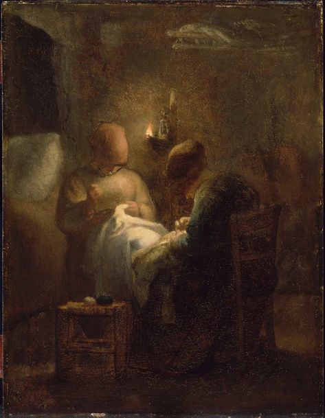 Women Sewing by Lamplight (La Veillée) | Museum of Fine Arts, Boston Jean Francois Millet, Barbizon School, Women Sewing, Historical Painting, Oil Painting Reproductions, Realism Art, Handmade Oil, Sewing Art, Painting Reproductions