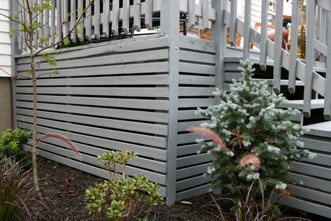 Deck- Switching from Lattice to Slats and How we Clean our Deck - Nesting With Grace Trex Deck Designs Color Schemes, Under Deck Skirting Ideas, Deck Skirts, Porch Skirting, Deck Skirt, Lattice Deck, House Skirting, Deck Skirting, Architecture Renovation