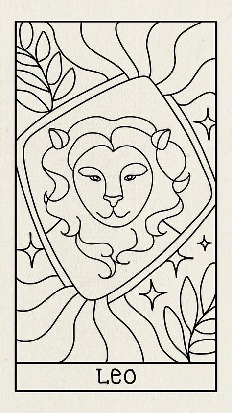 Tarot Background, Wallpaper Line Art, Star Sign Art, Line Art Illustration, Leo Horoscope, Free Vector Illustration, Cute Canvas, Doodle Illustration, Zodiac Art