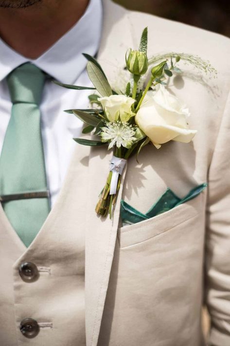 Sage Green and Cream for June Wedding Colors for 2025, Sage Green Bridesmaid Dresses Cream Flower and Greenery Bouquet - ColorsBridesmaid Cream Suit With Sage Green Tie, Beige Groomsmen Suits With Sage Green, Beige Suit Sage Tie, Cream Suit Green Tie, Beige And Green Groomsmen, Beige Suit With Sage Green Tie, Tan Suit Green Tie Wedding, Beige Suit Green Tie, Wedding Cake Sage Green