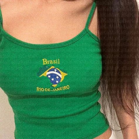 Brazil Soccer Jersey, Girls Corset, Jersey Crop Top, Brazil Soccer, Cute Grunge, Embroidery Print, Trendy Crop Tops, Grunge Streetwear, Y2k Aesthetic Outfits