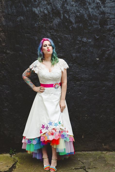 Rainbow Wedding Theme, Rainbow Wedding Dress, Kat Williams, My Wedding Dress, Rock Dresses, Rock N Roll Bride, Rainbow Wedding, Rainbow Dress, Dress Out