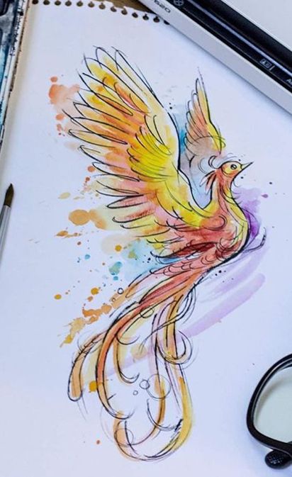 Drawing Phoenix Bird, Phönix Drawing, Phoenix Bird Painting, Phenix Birds Drawing, Phoenix Painting Easy, Phoenix Drawing Simple, Phoenix Art Drawing, Phoenix Drawings, Phoenix Bird Drawing